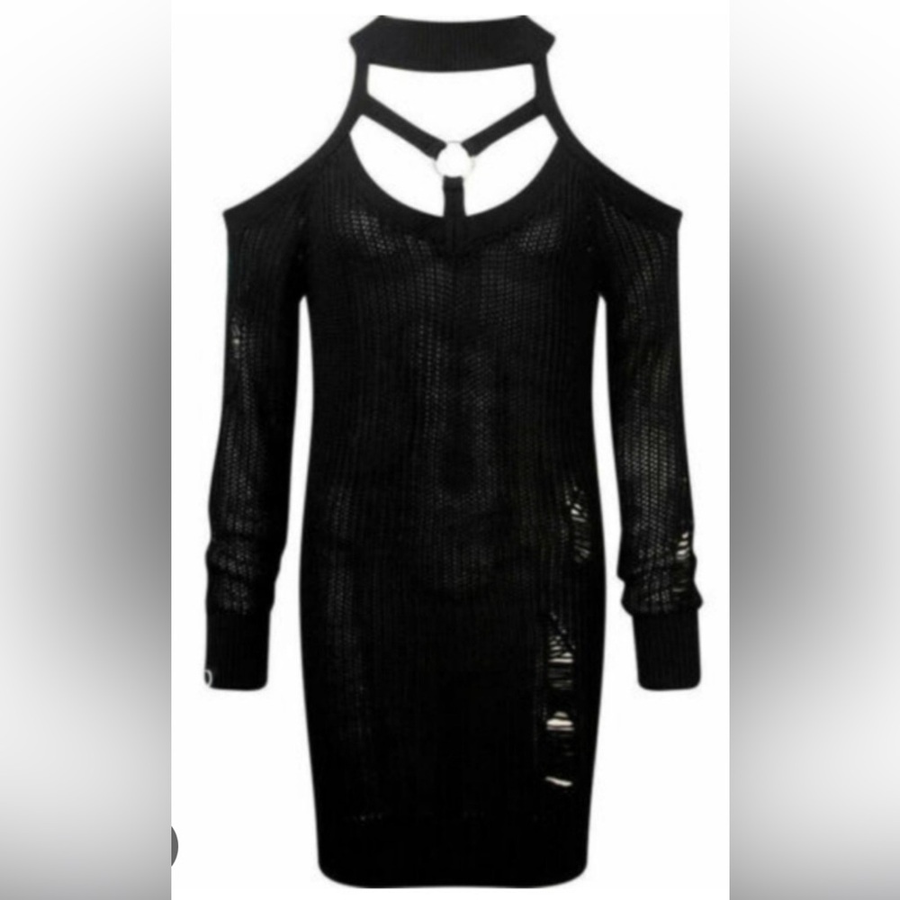 Killstar Black Knit cold shoulder sweater dress